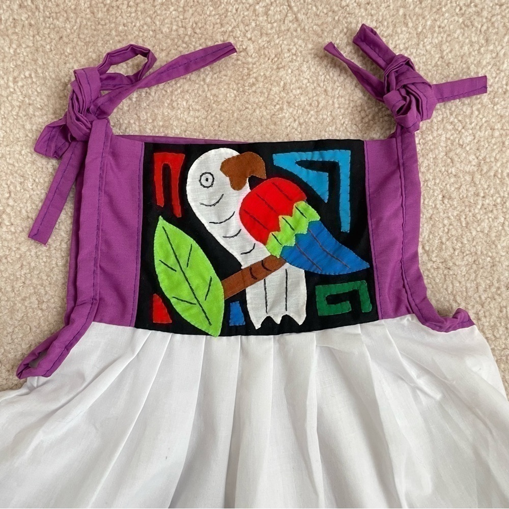 Mola Dress Parrot Design Handmade by Kuna from Panama Toddler Girl 24-36 Months - Picture 4 of 11